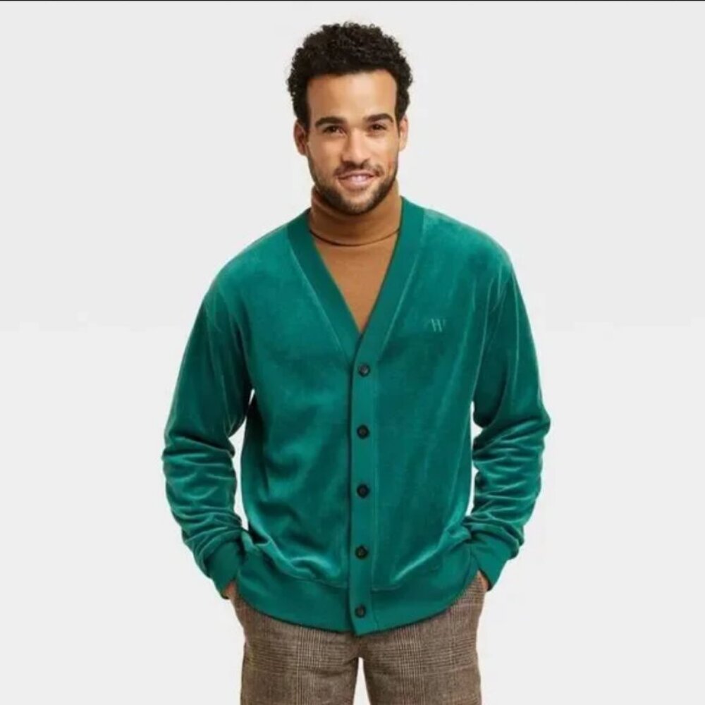Adult Unisex Button Down Velour Card Green - Houston Green XL